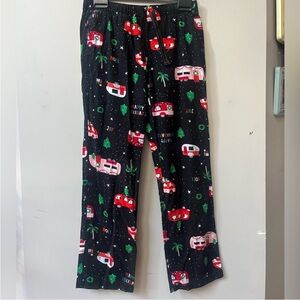 Old Navy Flannel Holiday Happy Camper Pajama Lounge Pants Small Black Festive
